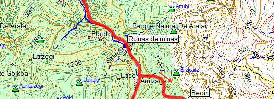 Monte Aldaon. Subida desde Amezketa (Mapa topográfico)