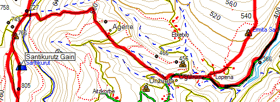 Ruta Andarto Txiki-Santikurutz Gain. Subida desde Araotz (Mapa topográfico)