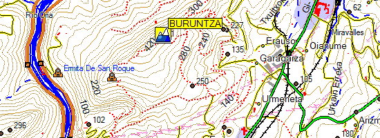 Monte Buruntza. Subida desde Andoain (Mapa topográfico)