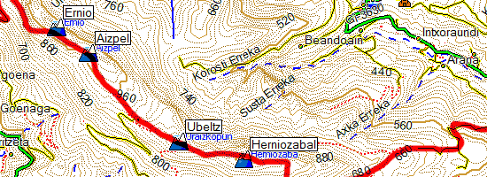Travesía por la cresta de Ernio. Desde Hernialde hasta Errezil (Mapa topográfico)