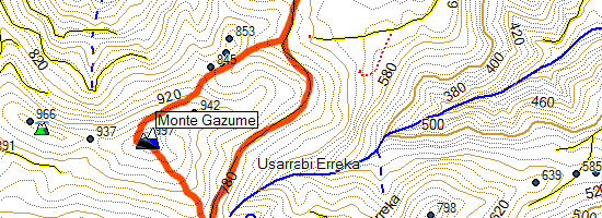 Monte Gazume. Ascenso desde Iturrioz (Mapa topográfico)