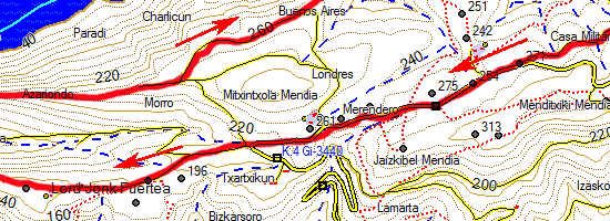 Acantilados de Jaizkibel. Ruta Donibane-Txakilarri-Fuerte Lord John-Donibane (Mapa topográfico)