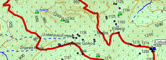 Monte Uzkuiti. Subida desde Larraitz (Mapa topográfico)