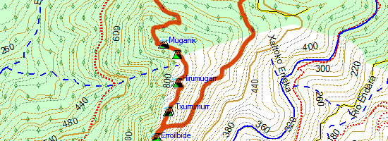Peñas de Aia. Subida desde el collado de Elurretxe (Mapa topográfico)