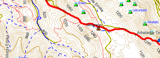 Montes Aitxuri y Aketegi. Subida desde el Santuario de Aranzazu (Mapa topográfico)