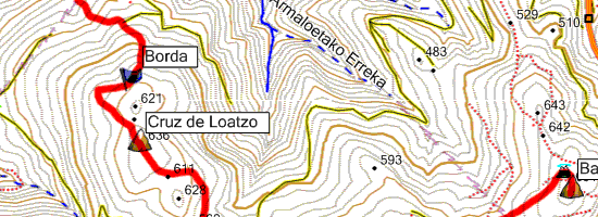 Monte Uzturre. Subida desde Amasa (Billabona) (Mapa topográfico)