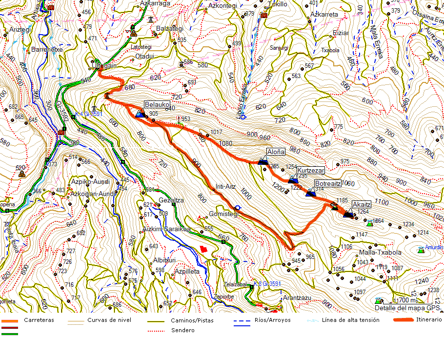 GORGOMENDI-BOTREAITZ-ARKAITZ. Mapa Topogr&aacute;fico de la zona