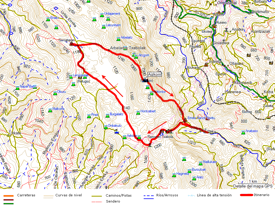 AIZKORRI-ZEGAMA. Mapa Topogr&aacute;fico de la zona