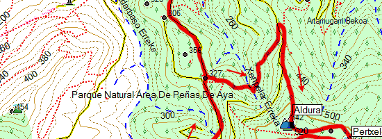 Monte Aldura. Subida desde Listorreta (Rentería) (Mapa topográfico)