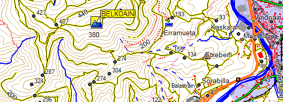 Monte Belkoain. Subida desde Aduna (Mapa topográfico)