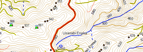 Monte Ernio. Subida desde Iturrioz (Mapa topográfico)