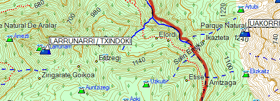 Monte Ganboa. Subida desde Amezketa (Mapa topográfico)