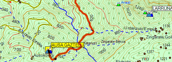 Monte Ausa Gaztelu. Ascensión desde Larraitz (Mapa topográfico)