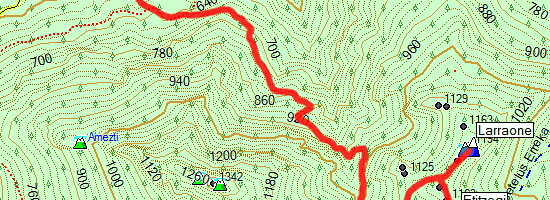 Subida a Larraone y Etitzegi desde Larraitz (Mapa topográfico)