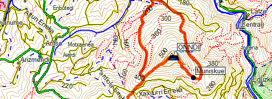 Monte Onddi y Monte Aballarri. Ruta desde Hernani (Mapa topográfico)