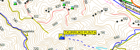 Monte Txurruko Punta. Ascenso desde el Puerto de Otzaurte (Mapa topográfico)