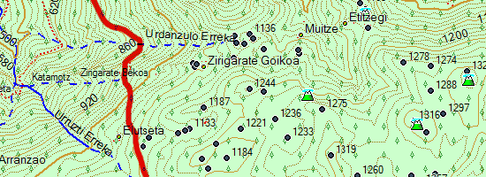 Monte Uarrain. Subida desde Larraitz (Mapa topográfico)