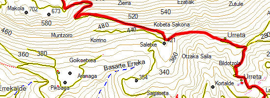 Kakueta y Xoxote. Subida desde Azpeitia (Mapa topográfico)