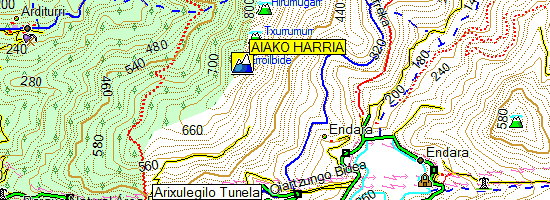 Peñas de Aia. Subida desde el Alto de Aritxulegi (Mapa topográfico)