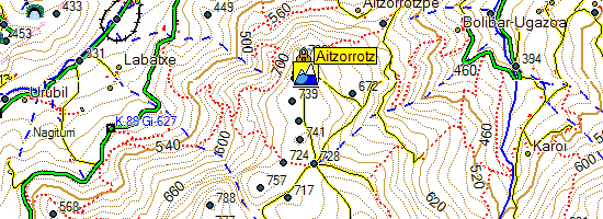 Monte Aitzorrotz. Subida desde el barrio de Bolibar (Mapa topográfico)