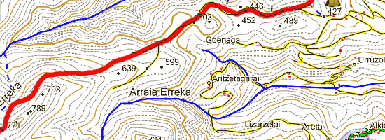 Monte Ernio. Subida desde Larraul (Mapa topográfico)
