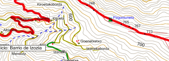 Montes Muneta y Atxolin. Subida desde Ezozia (Soraluze Placencia de las Armas) (Mapa topográfico)